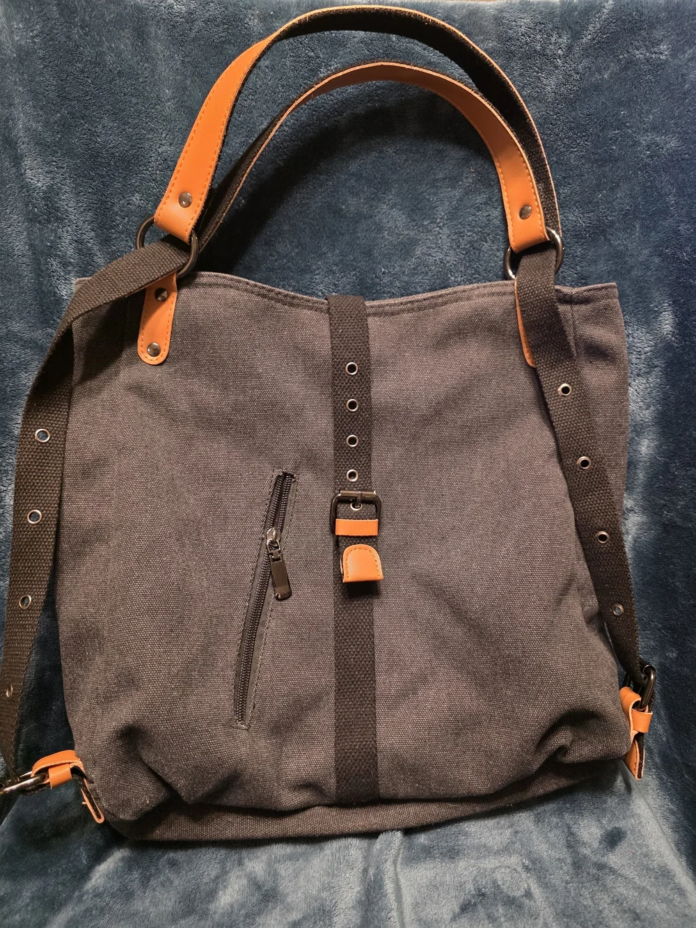Signature by Sangria Gray Canvas Messenger Bag with Orange Accents